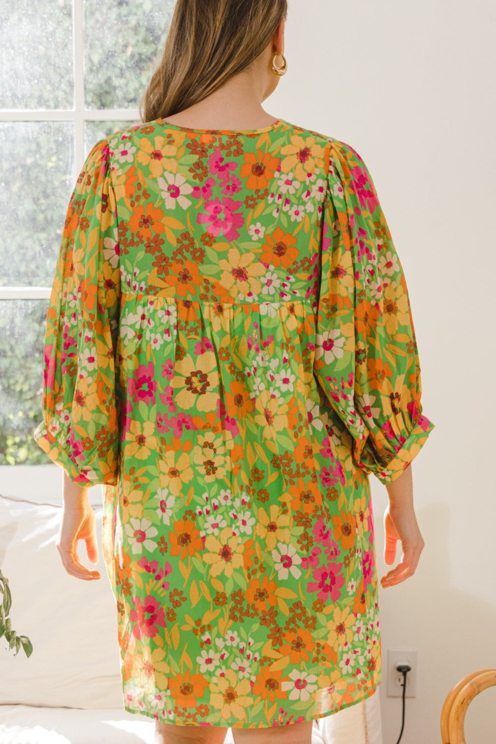 ODDI Full Size Floral Tied Neck Mini Dress 6001 | Gulf Resellers