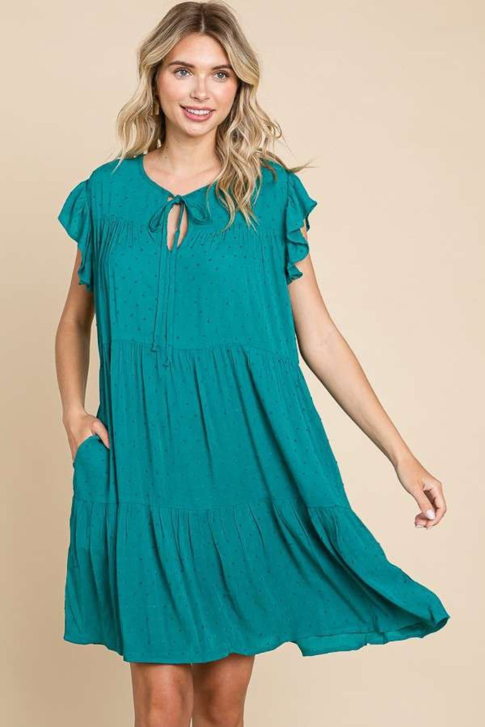 Culture Code Ruffle Cap Sleeve Tiered Dress 6525 | Gulf Resellers