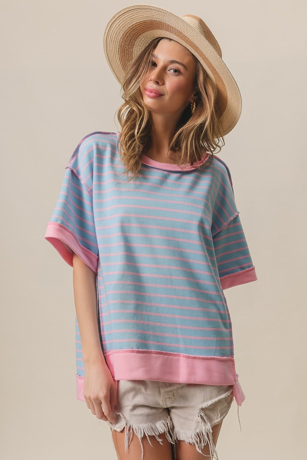 BiBi Exposed Seam Stripe Contrast T-Shirt 7777 | Gulf Resellers