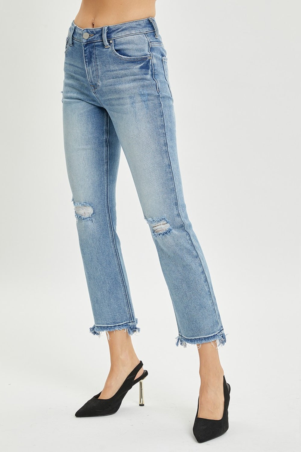 RISEN Full Size High Rise Distressed Cropped Straight Jeans 5094 | Gulf Resellers