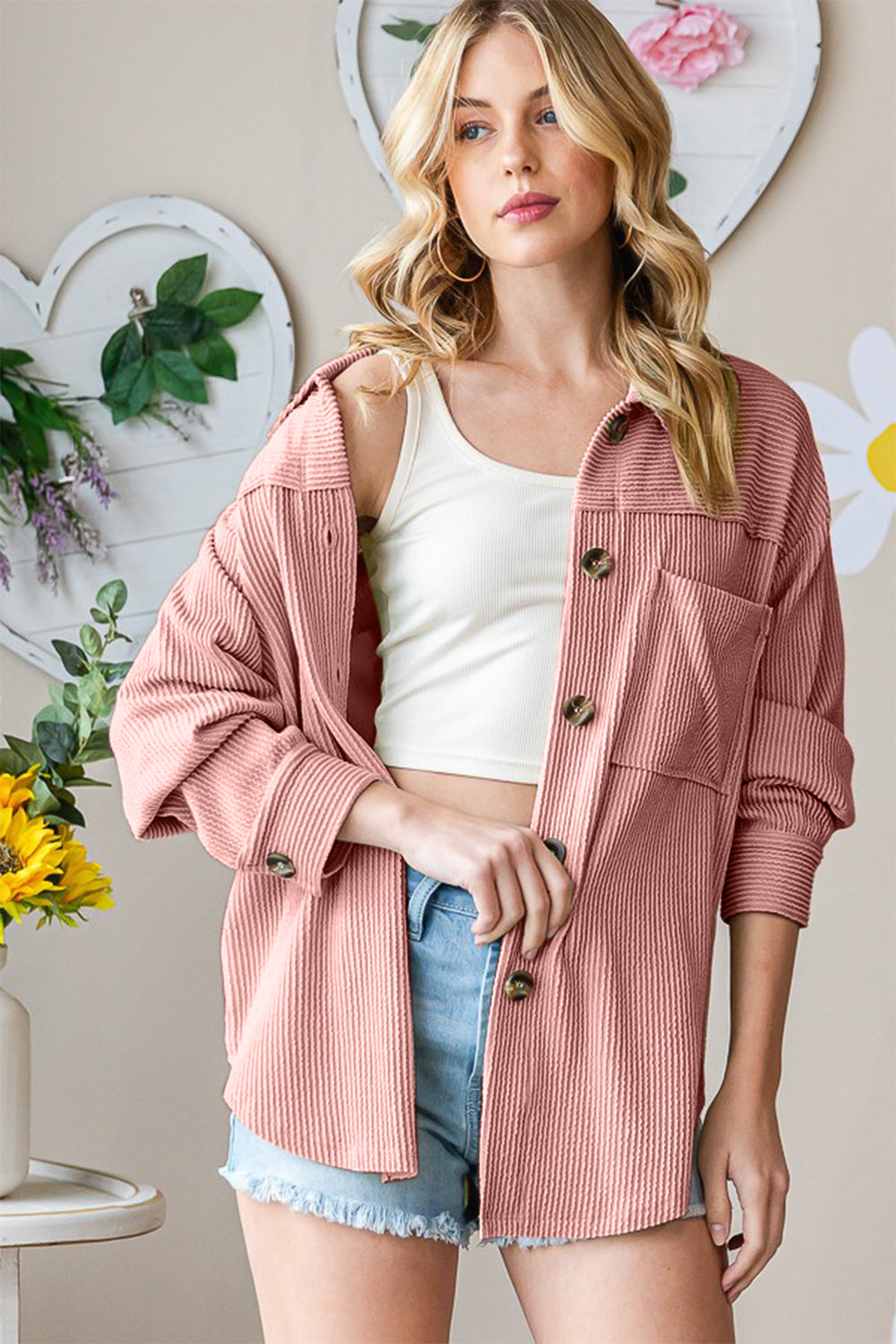 Reborn J Button Up Long Sleeve Shacket 12441 | Gulf Resellers