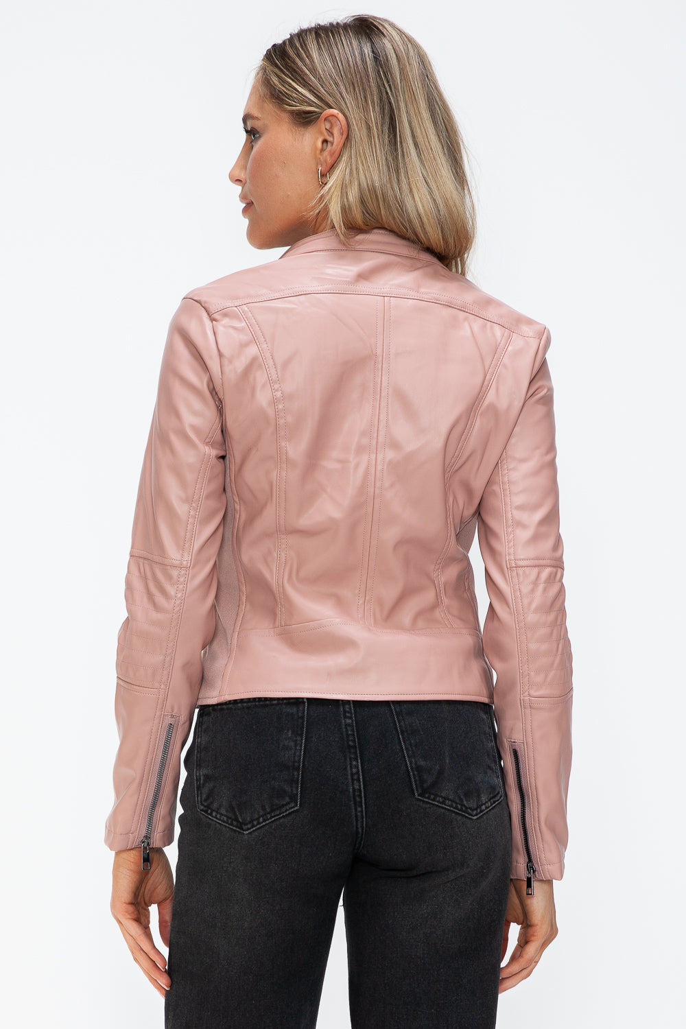 Snobbish Faux Leather Zip Up Drawstring Hooded Jacket 15173 | Gulf Resellers
