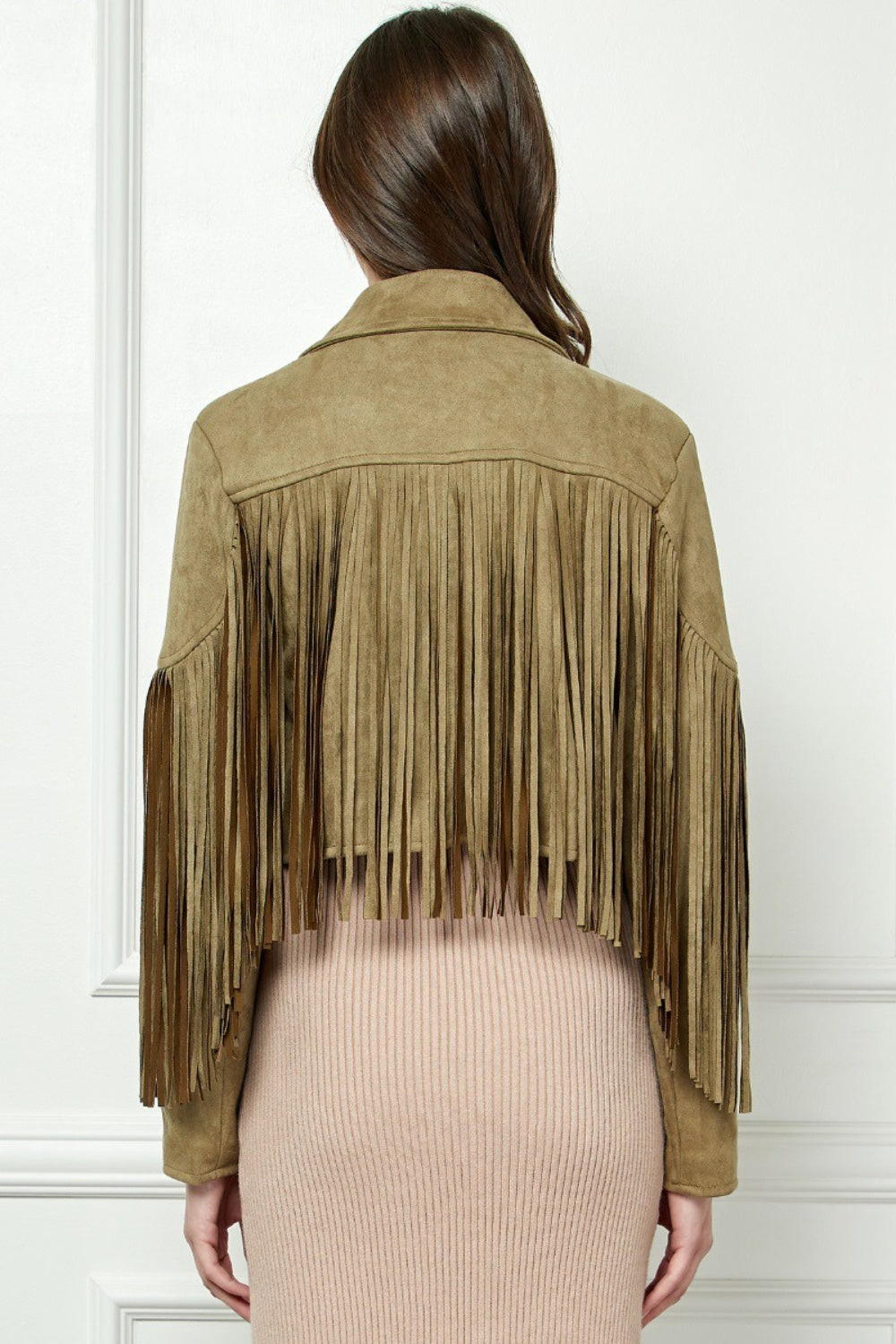 Veveret Suede Fringe Long Sleeve Moto Jacket 12582 | Gulf Resellers