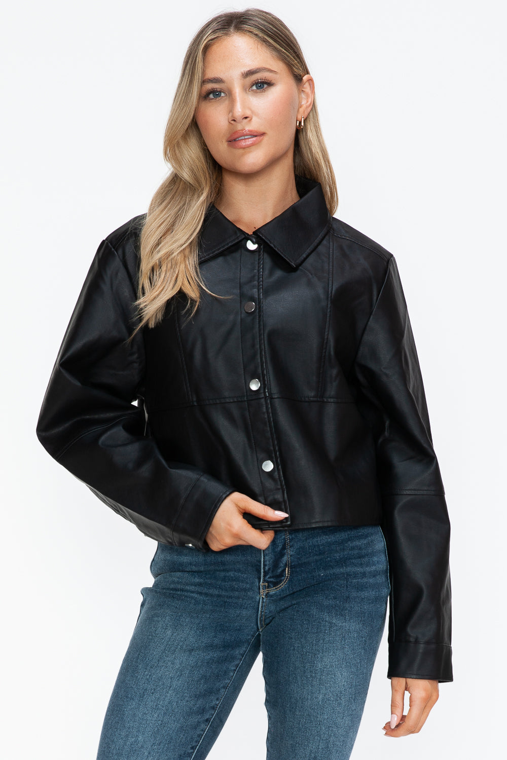 Snobbish Snap Down Long Sleeve PU Leather Jacket 16070 | Gulf Resellers