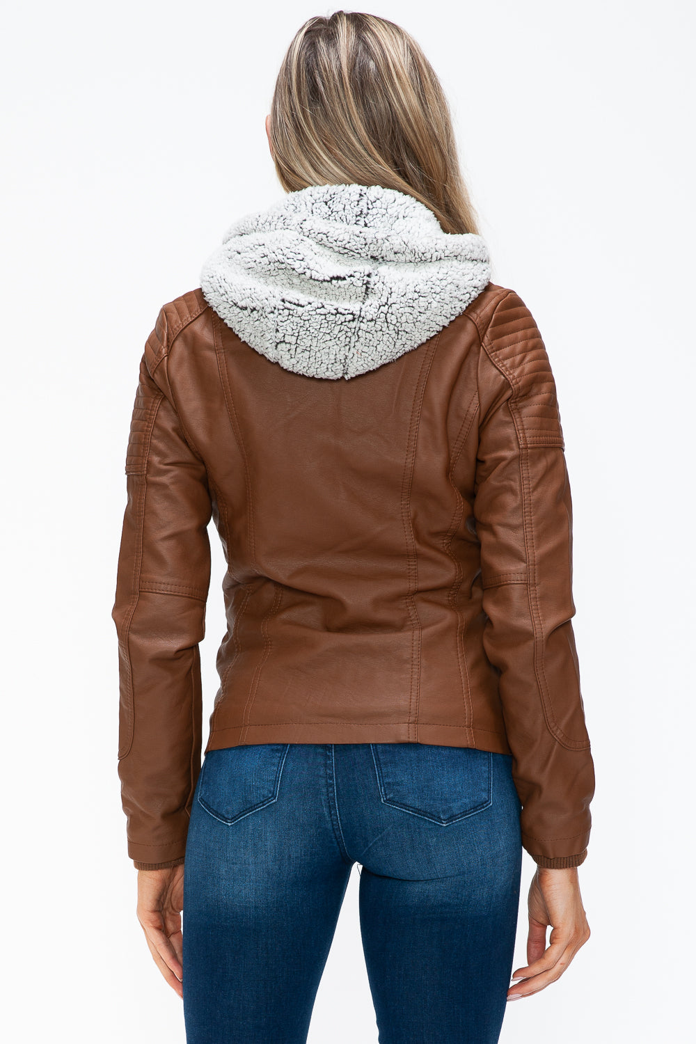 YMI Removable Faux Layered Multi-Pocket Jacket with Fuzzy Hood 15783 | Gulf Resellers