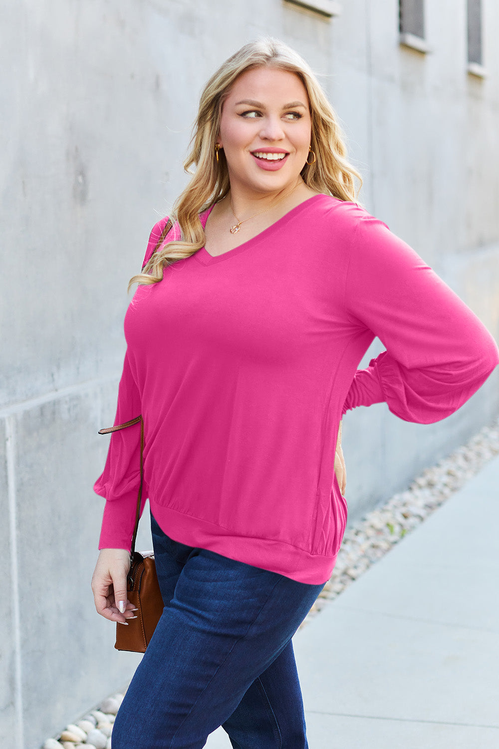 Basic Bae Full Size V-Neck Lantern Sleeve Top 6673 | Gulf Resellers