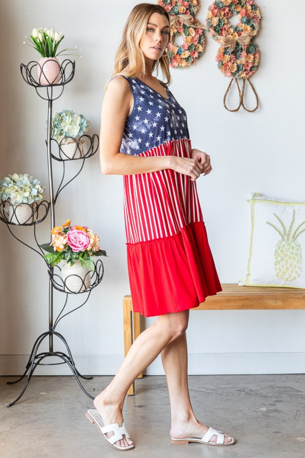 Heimish Full Size US Flag Theme Contrast Tank Dress 5407 | Gulf Resellers