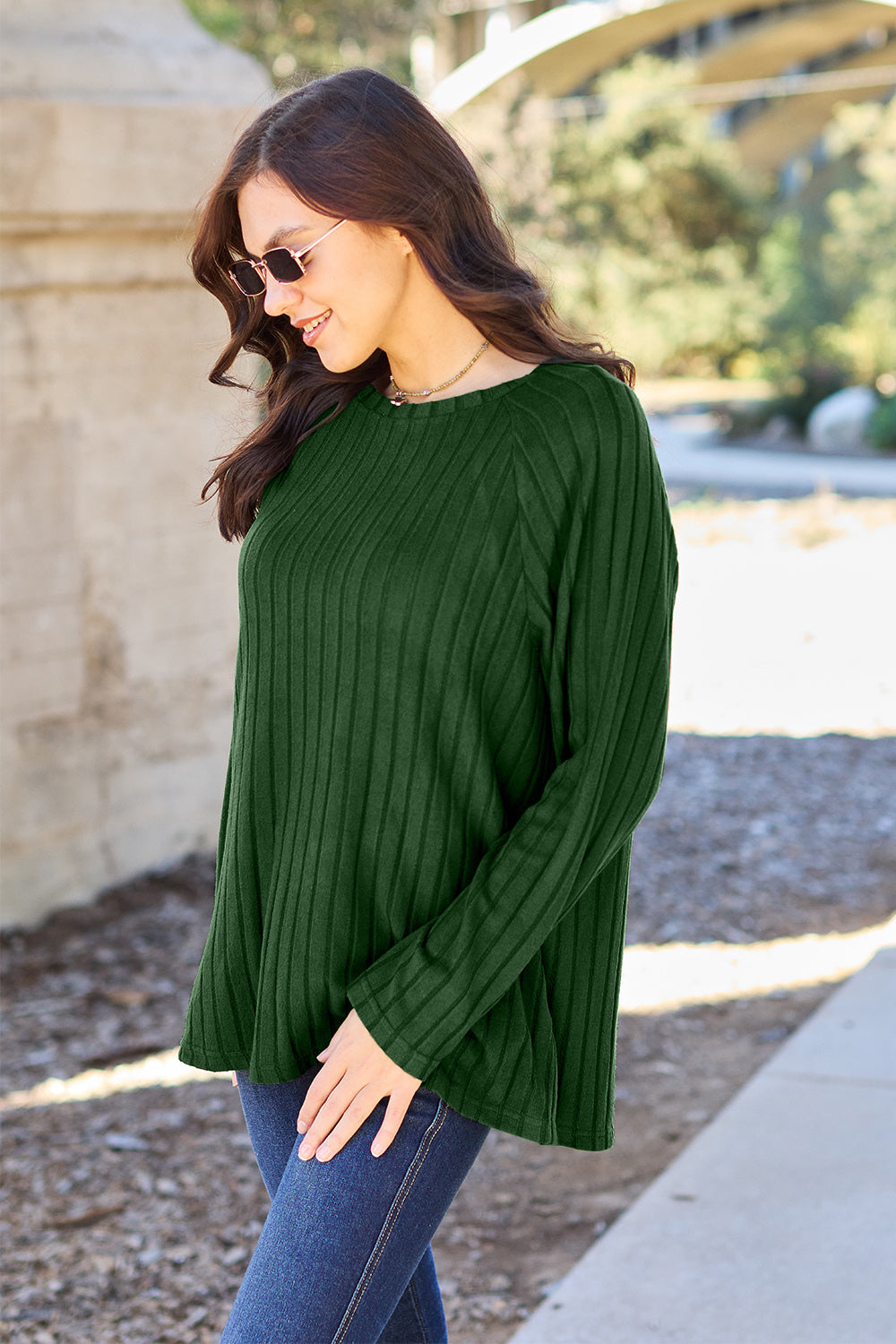Basic Bae Full Size Ribbed Round Neck Long Sleeve Knit Top | Gulf Resellers
