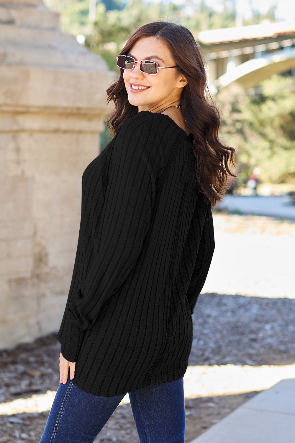 Basic Bae Full Size Ribbed Round Neck Long Sleeve Knit Top | Gulf Resellers