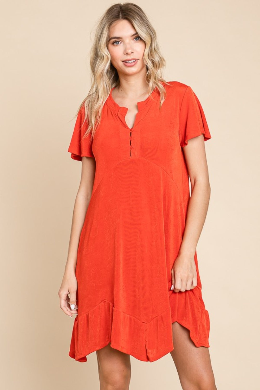 Culture Code Full Size Short Sleeve Ruffled Asymmetric Hem Dress 9325 | Gulf Resellers