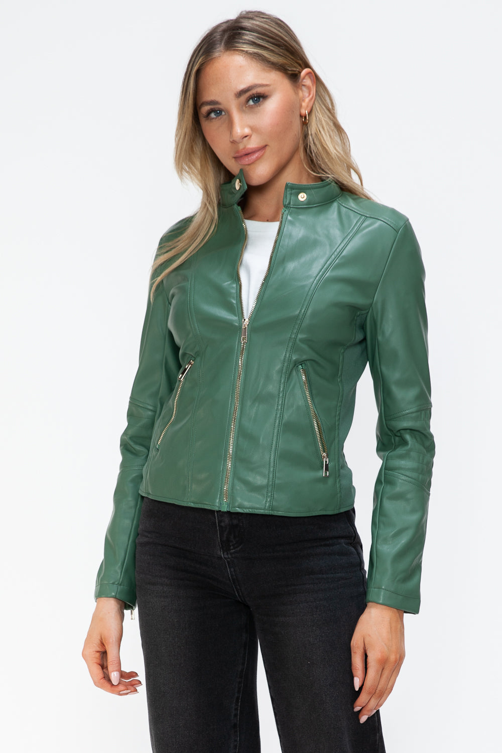 Snobbish Faux Leather Zip Up Drawstring Hooded Jacket 15856 | Gulf Resellers