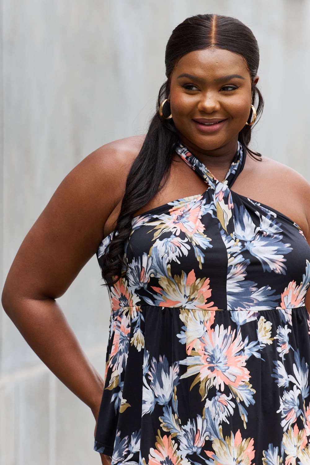 Be Stage Full Size Floral Halter Top in Black 16602 | Gulf Resellers