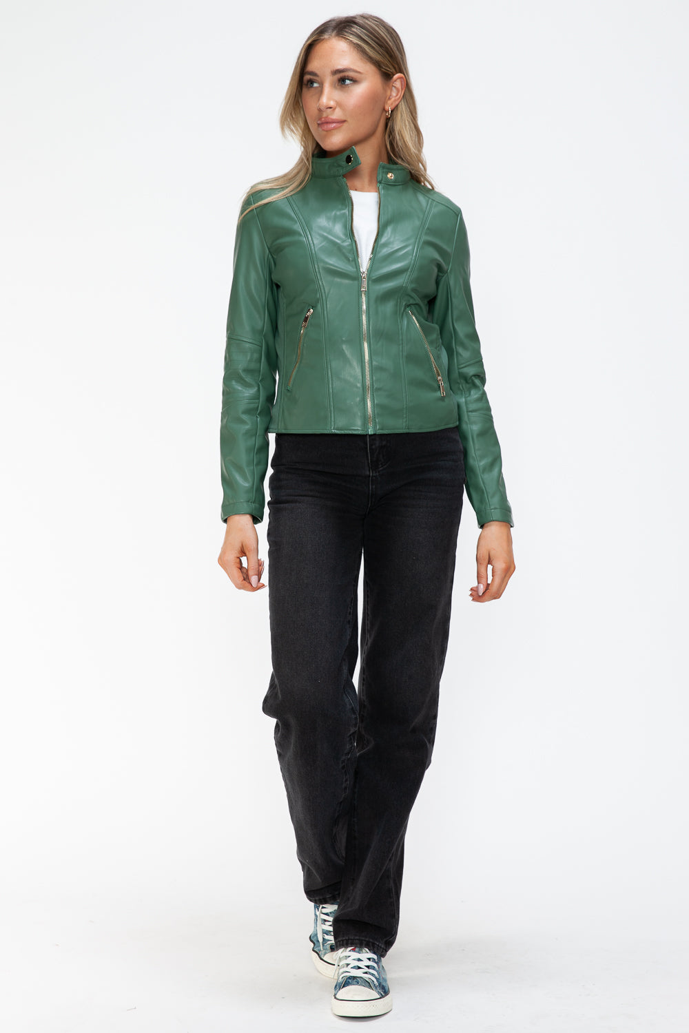 Snobbish Faux Leather Zip Up Drawstring Hooded Jacket 15855 | Gulf Resellers