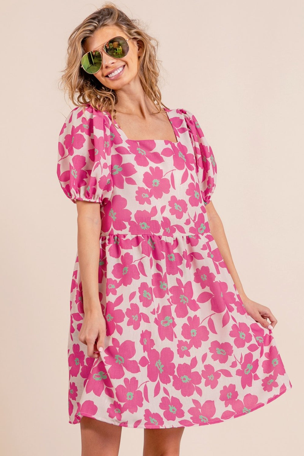 BiBi Printed Square Neck Puff Sleeve Mini Dress 6022 | Gulf Resellers