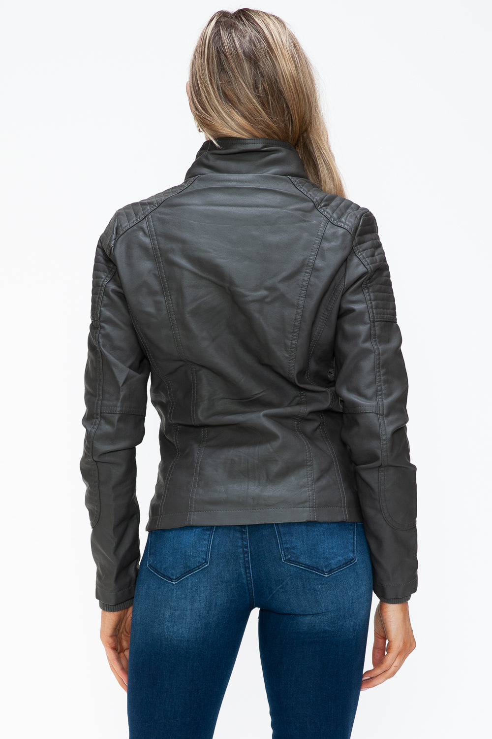 YMI Removable Faux Layered Multi-Pocket Jacket with Fuzzy Hood 15257 | Gulf Resellers