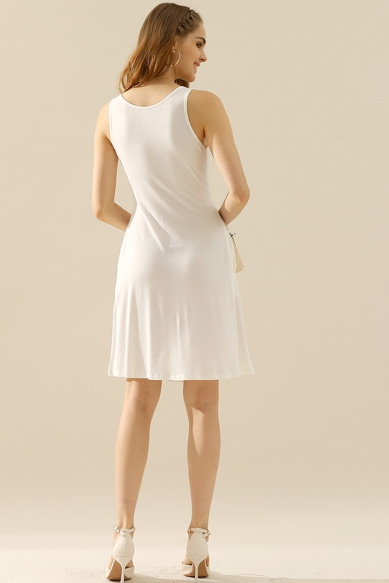 Doublju Full Size Round Neck Ruched Sleeveless Dress with Pockets | Gulf Resellers
