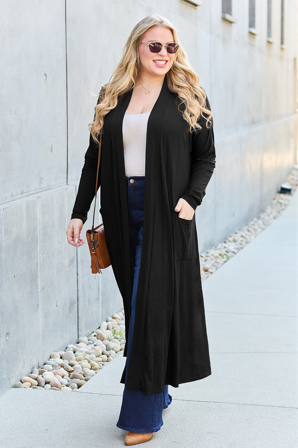 Basic Bae Full Size Open Front Long Sleeve Cover Up 12484 | Gulf Resellers