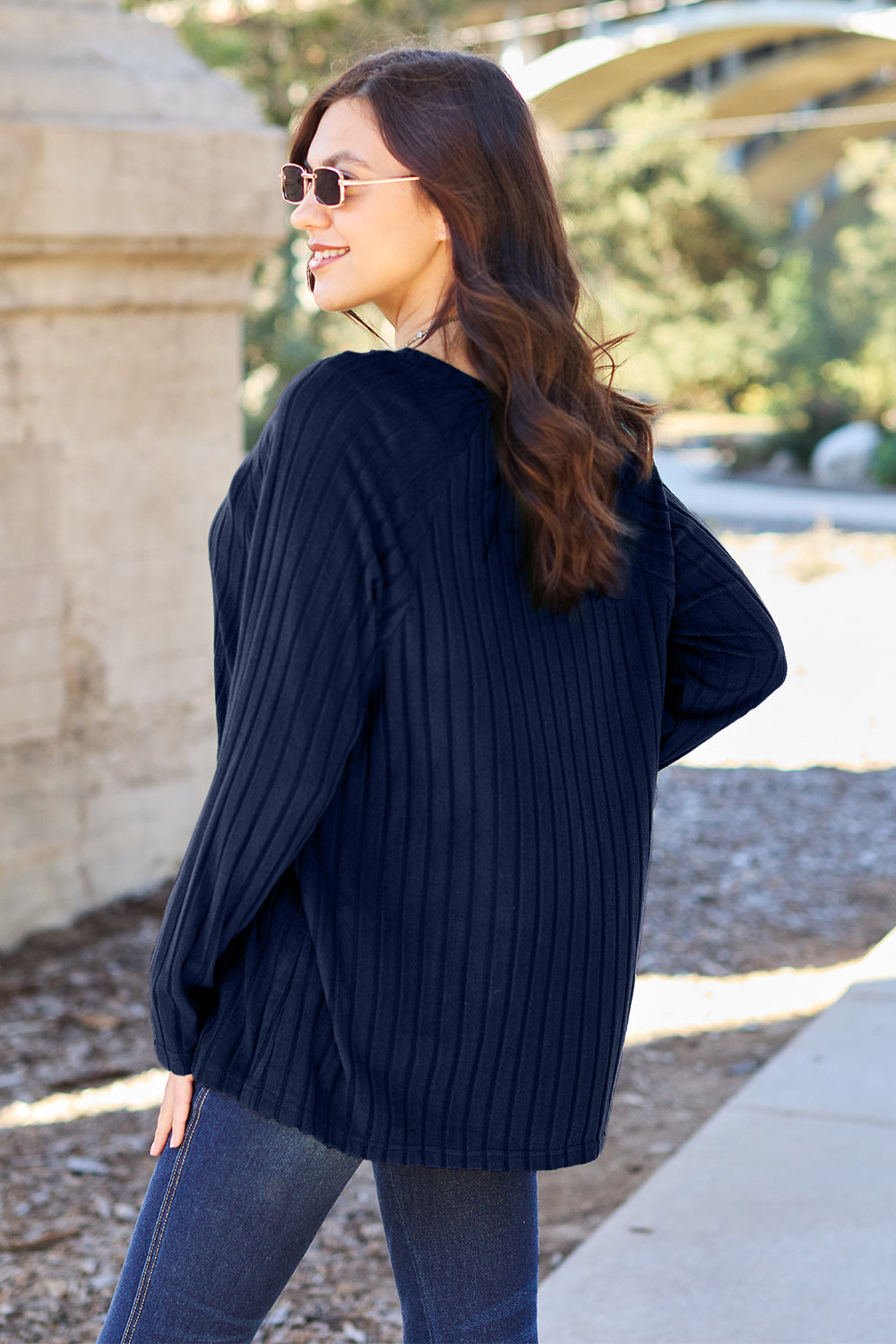 Basic Bae Full Size Ribbed Round Neck Long Sleeve Knit Top | Gulf Resellers