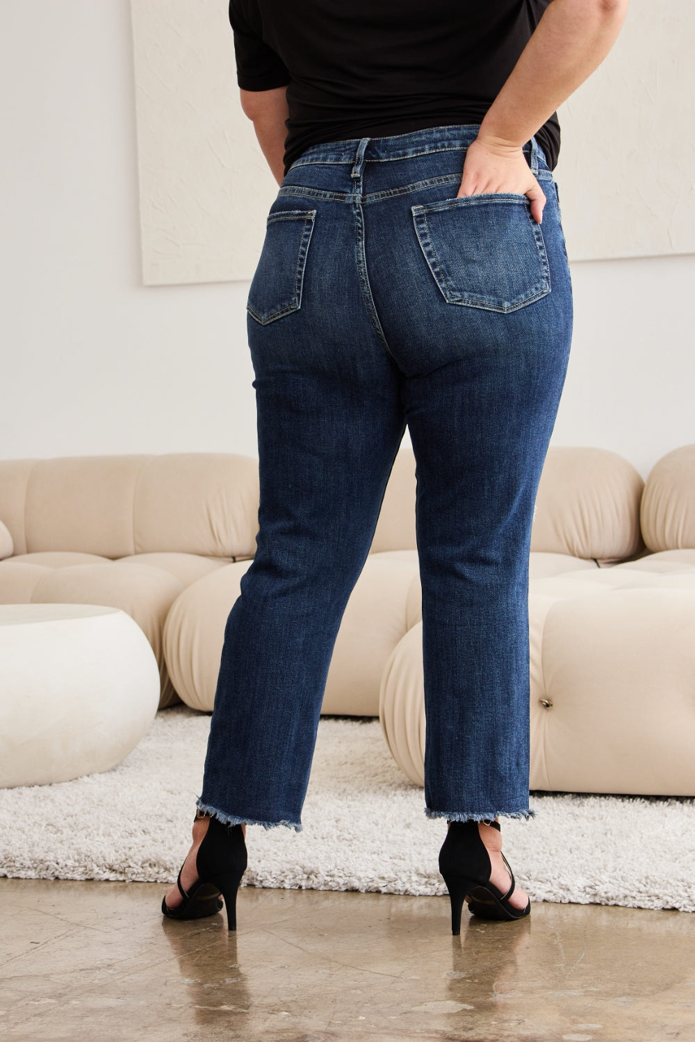 RFM Crop Dylan Full Size Tummy Control Distressed High Waist Raw Hem Jeans 4925 | Gulf Resellers