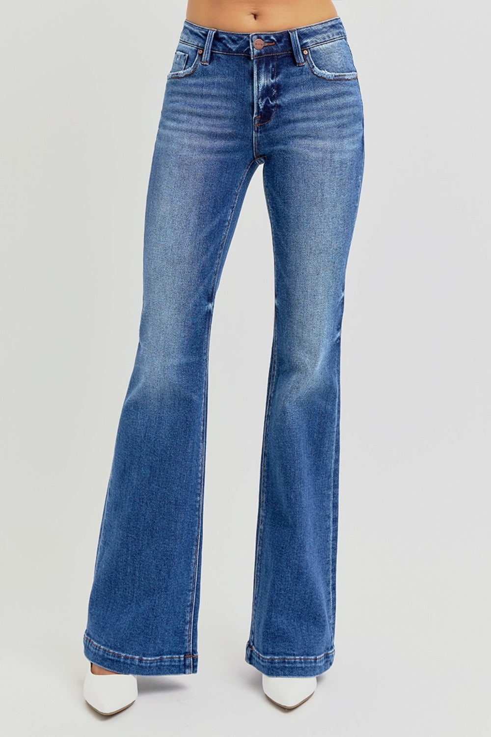 RISEN Full Size Low Rise Flare Jeans with Pockets 14176 | Gulf Resellers