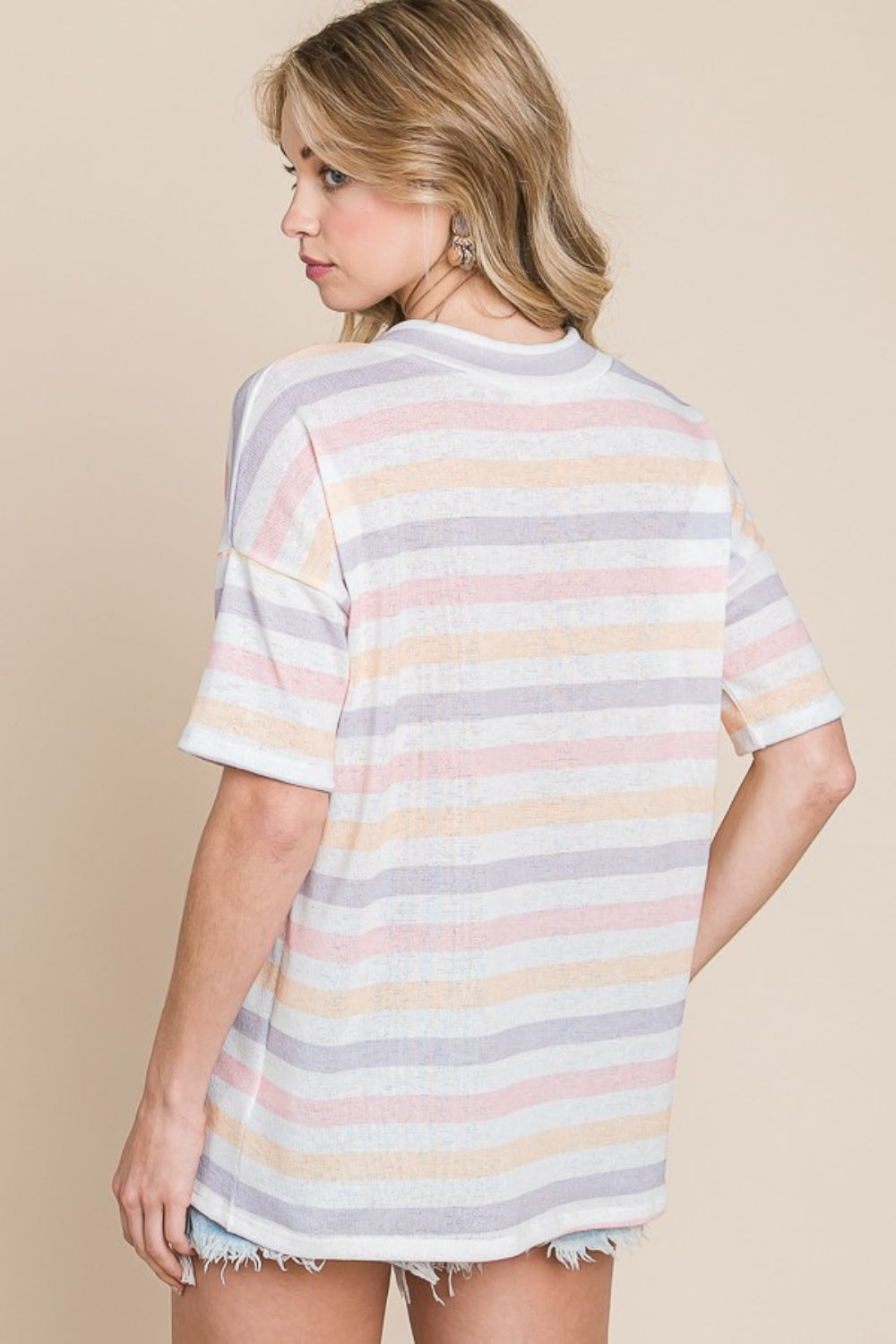 BOMBOM Striped V-Neck Short Sleeve T-Shirt 7538 | Gulf Resellers