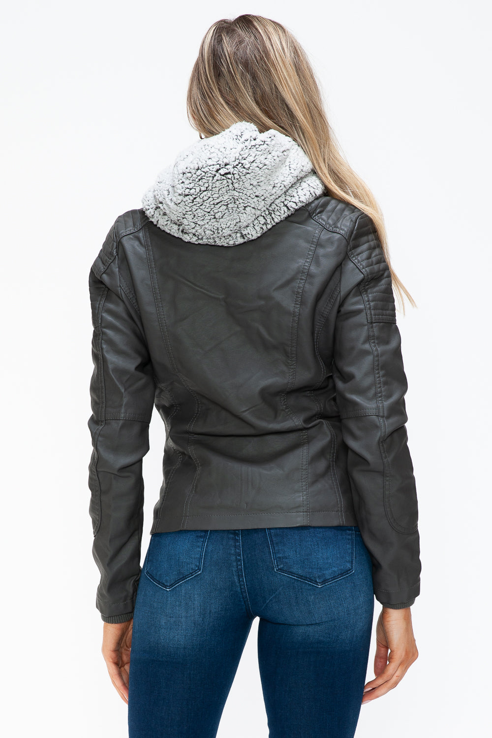 YMI Removable Faux Layered Multi-Pocket Jacket with Fuzzy Hood 15238 | Gulf Resellers