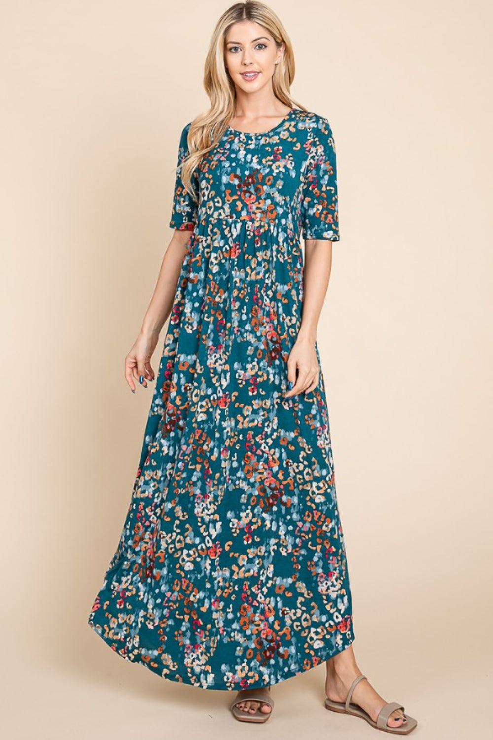 BOMBOM Printed Shirred Maxi Dress 6463 | Gulf Resellers