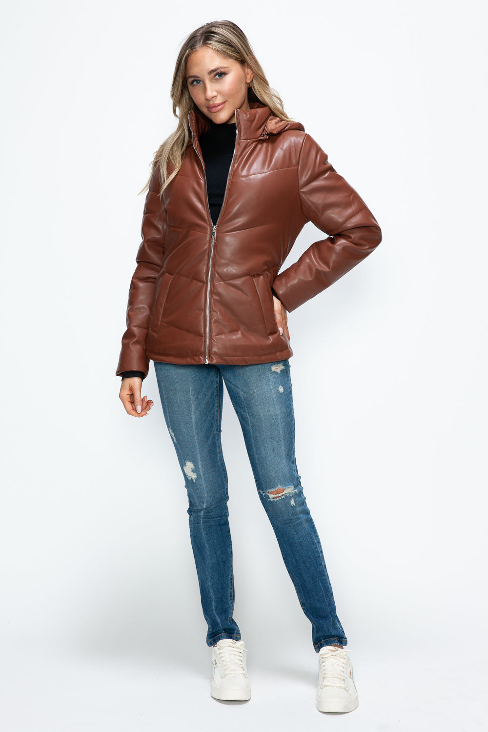 How Dare U Pocketed Zip Up Puffer Jacket with Removable Hood 16132 | Gulf Resellers