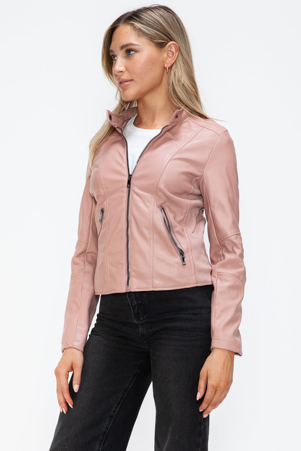 Snobbish Faux Leather Zip Up Drawstring Hooded Jacket 15172 | Gulf Resellers