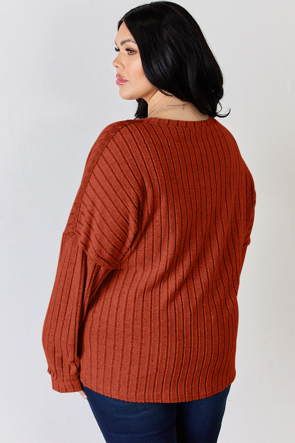 Basic Bae Full Size Ribbed Half Button Long Sleeve T-Shirt | Gulf Resellers