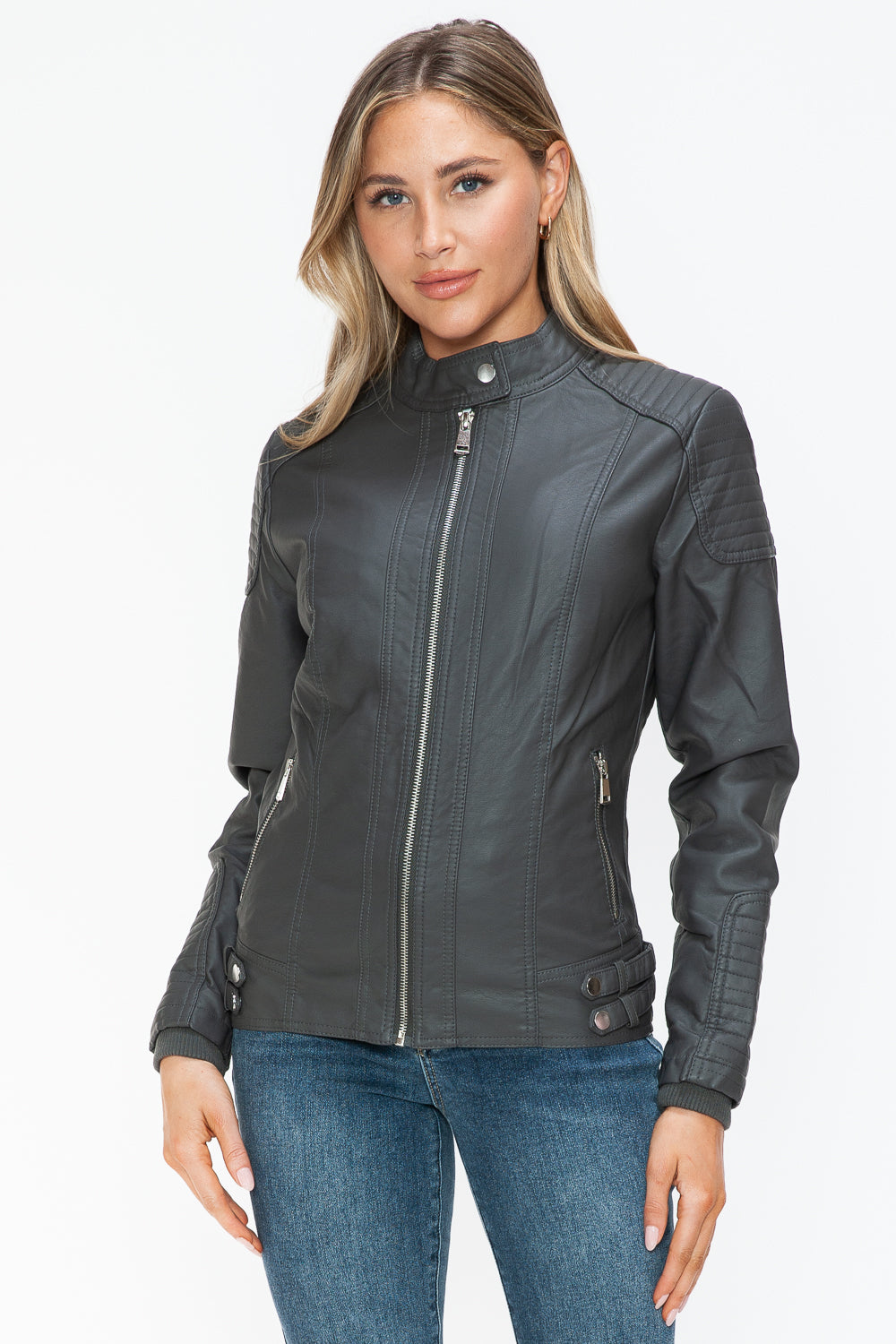 Snobbish Faux Leather Biker Jacket with Side Zip Pockets 15139 | Gulf Resellers