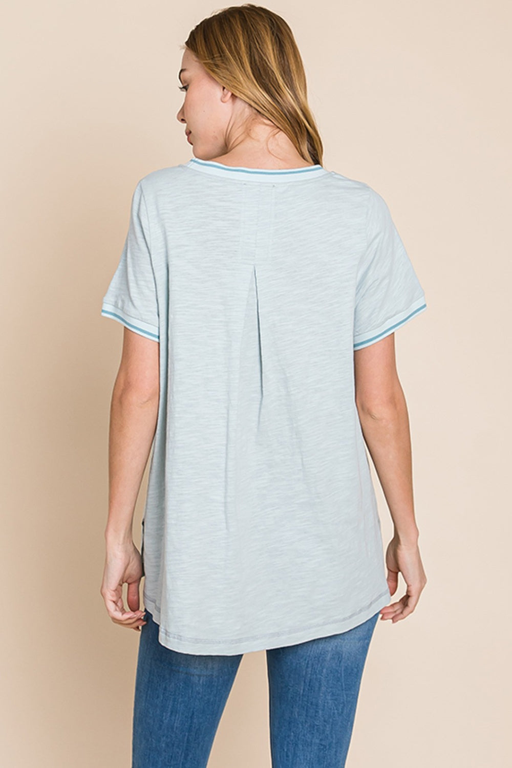 Cotton Bleu by Nu Lab Contrast Trim Short Sleeve Slit T-Shirt 7295 | Gulf Resellers