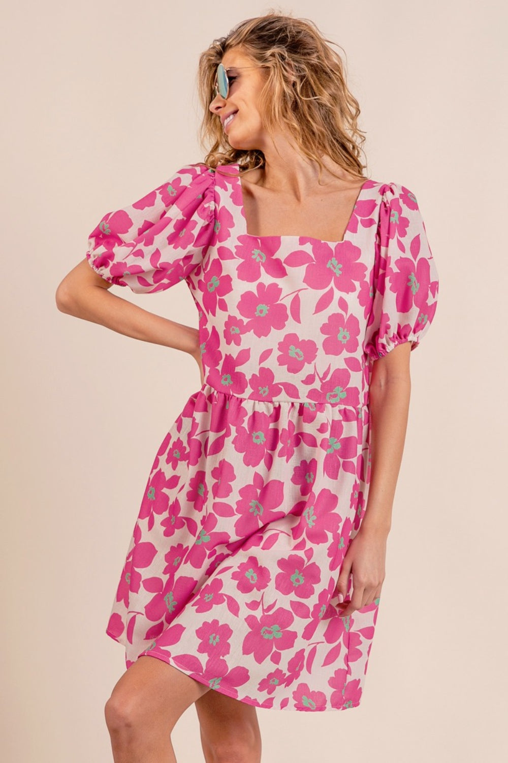 BiBi Printed Square Neck Puff Sleeve Mini Dress 6023 | Gulf Resellers