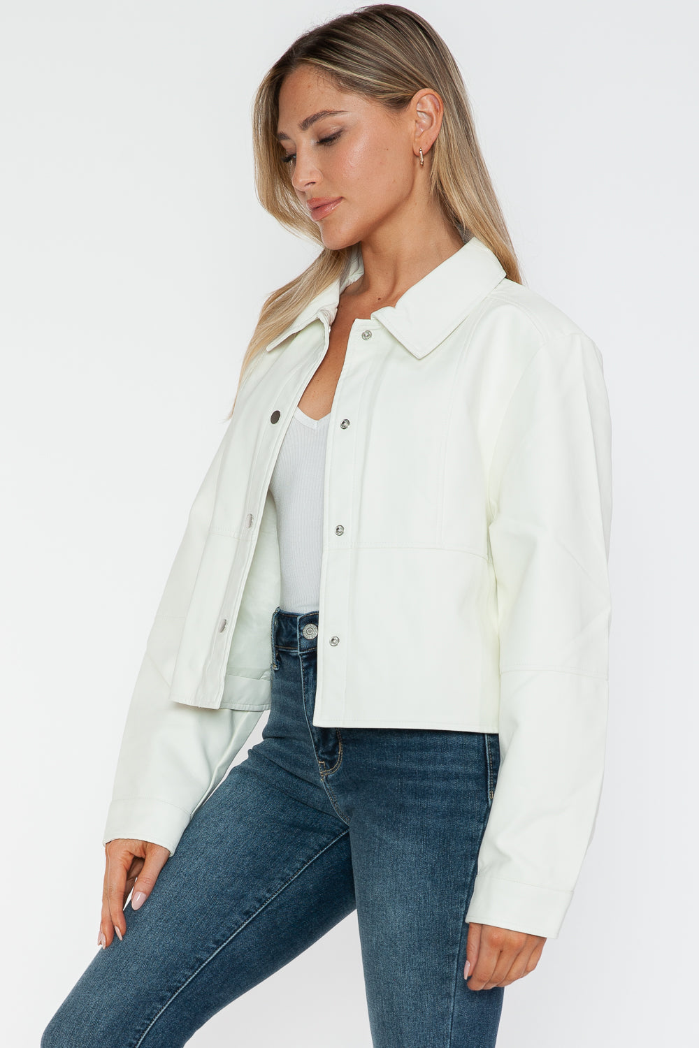 Snobbish Snap Down Long Sleeve PU Leather Jacket 15285 | Gulf Resellers