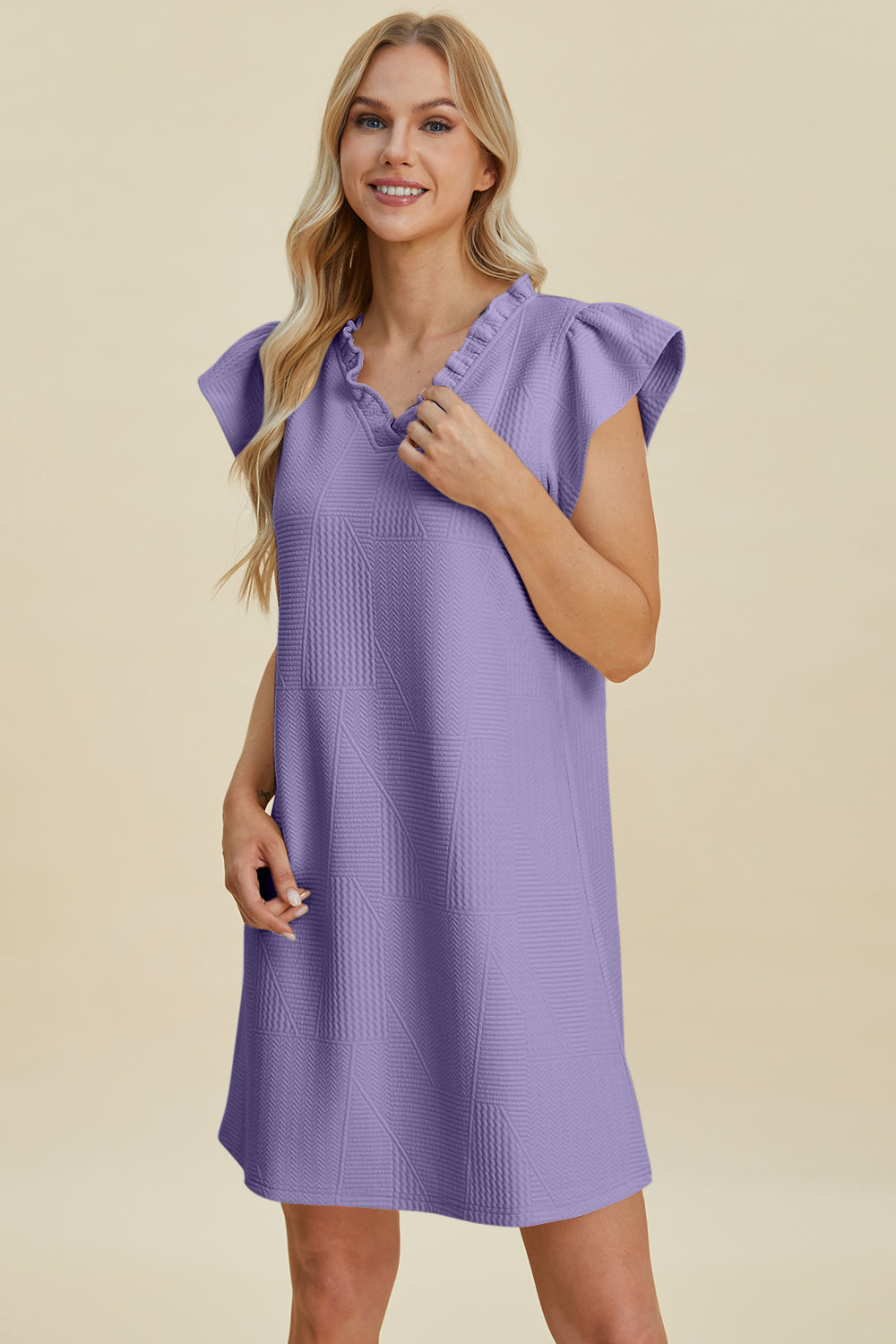 Double Take Full Size Ruffled V-Neck Cap Sleeve Dress 15090 | Gulf Resellers