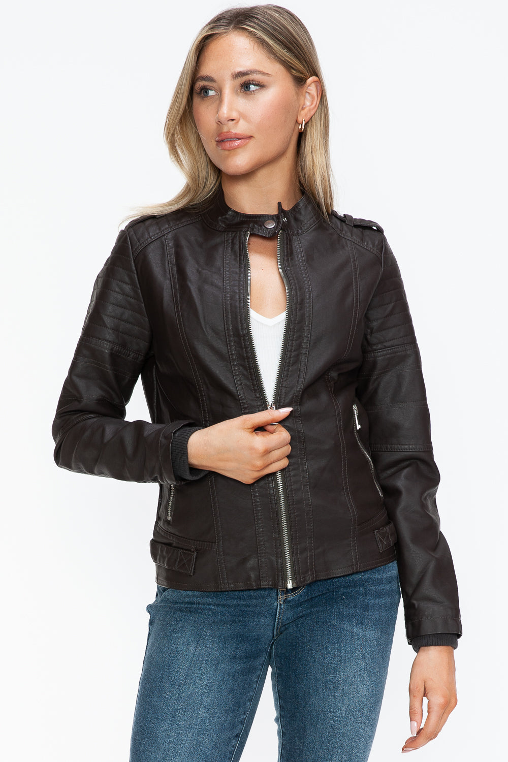 Snobbish PU Leather Biker Jacket with Side Zip Pockets 15469 | Gulf Resellers