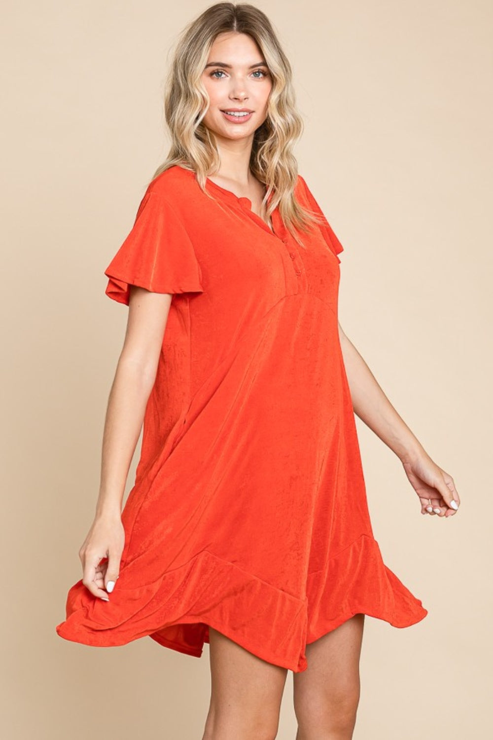 Culture Code Full Size Short Sleeve Ruffled Asymmetric Hem Dress 9324 | Gulf Resellers