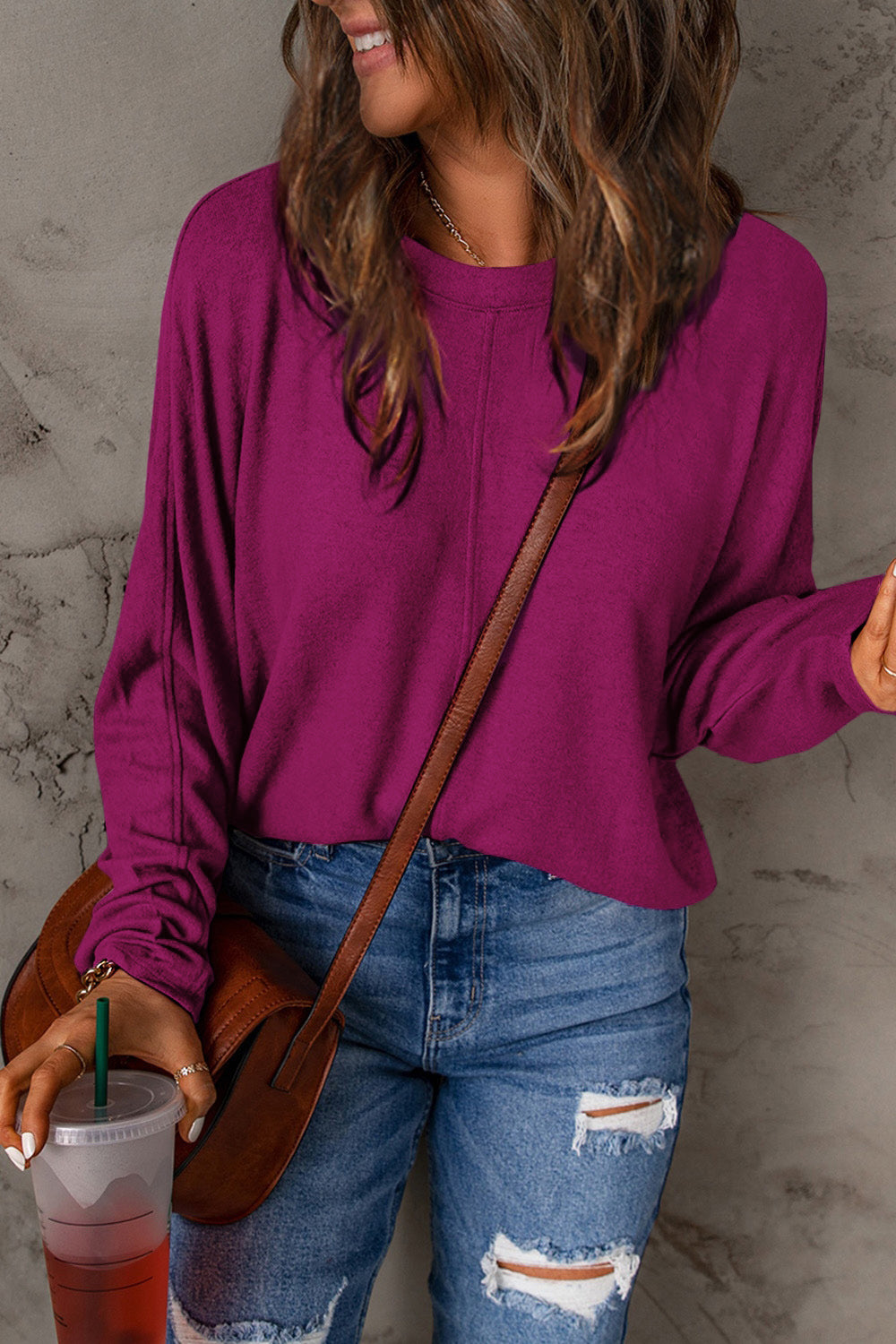Double Take Full Size Round Neck Long Sleeve T-Shirt | Gulf Resellers