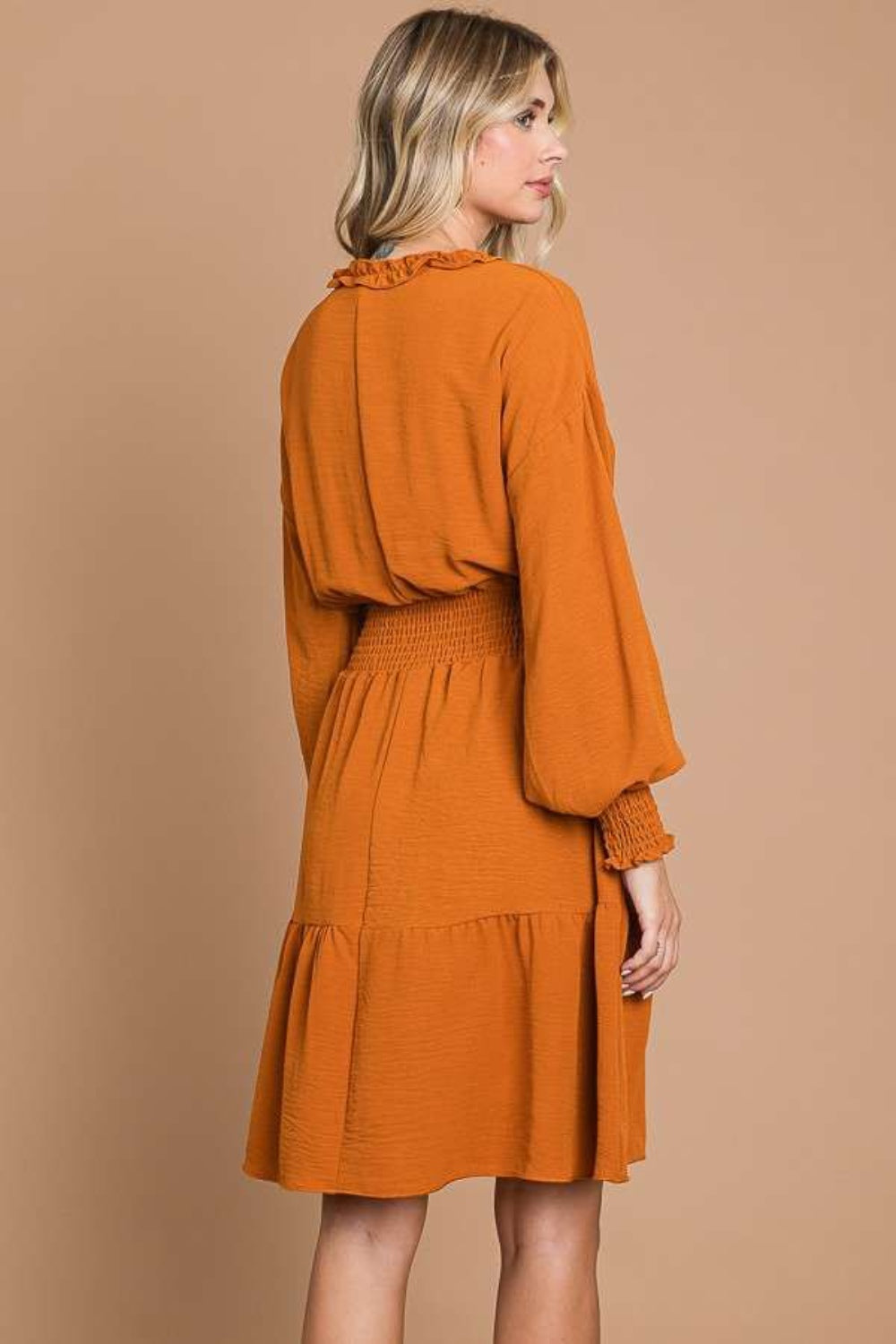 Culture Code Full Size Frill Smocked Lantern Sleeve Mini Dress 5241 | Gulf Resellers