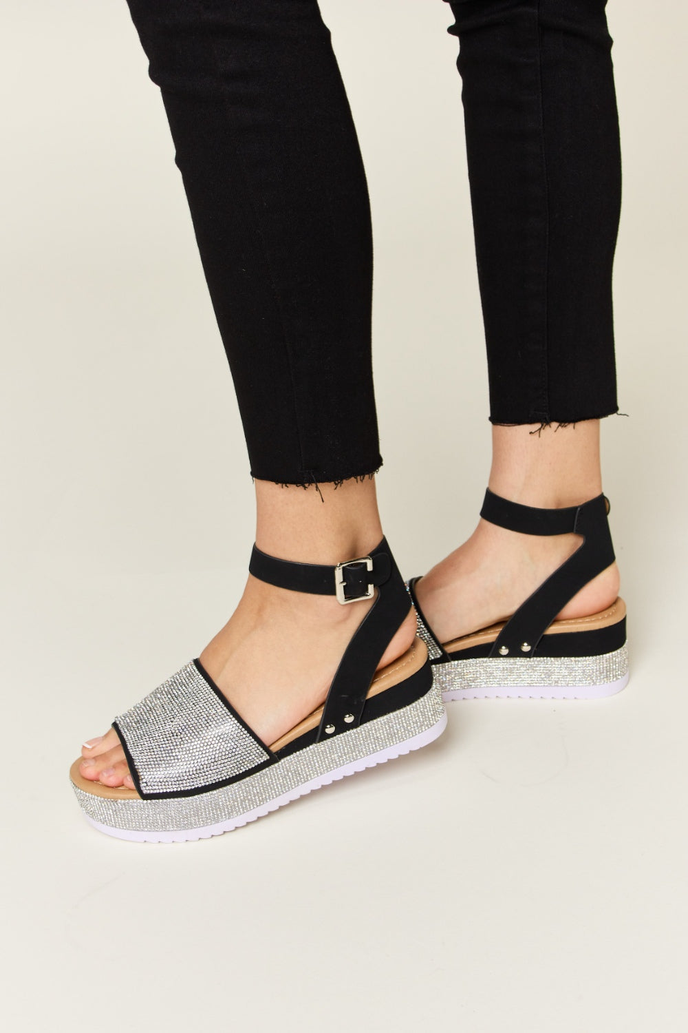 Forever Link Rhinestone Buckle Strappy Wedge Sandals 14853 | Gulf Resellers