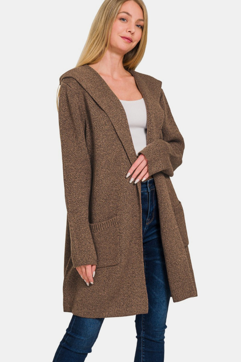 Zenana Hooded Open Front Sweater Cardigan 10354 | Gulf Resellers