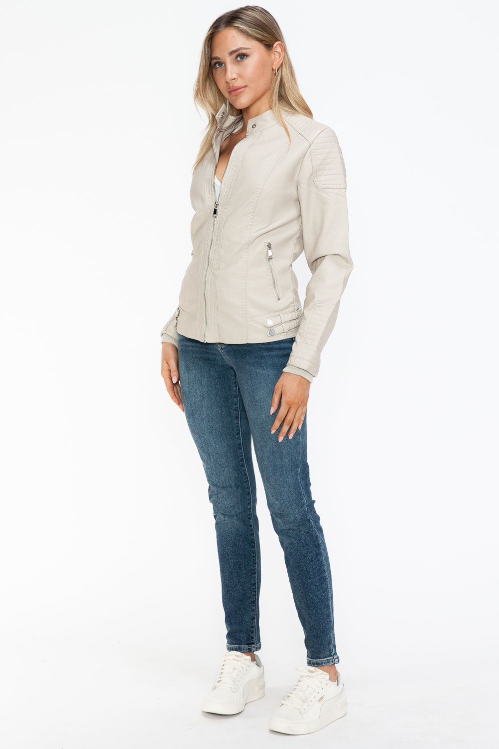 Snobbish Faux Leather Biker Jacket with Side Zip Pockets 15496 | Gulf Resellers