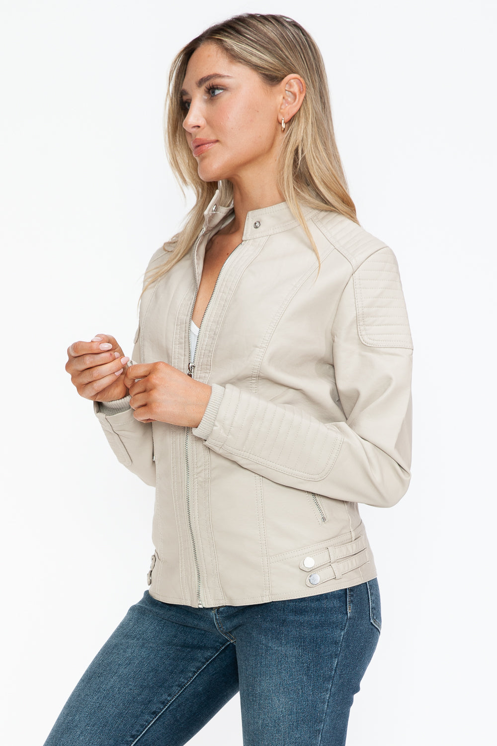 Snobbish Faux Leather Biker Jacket with Side Zip Pockets 15493 | Gulf Resellers