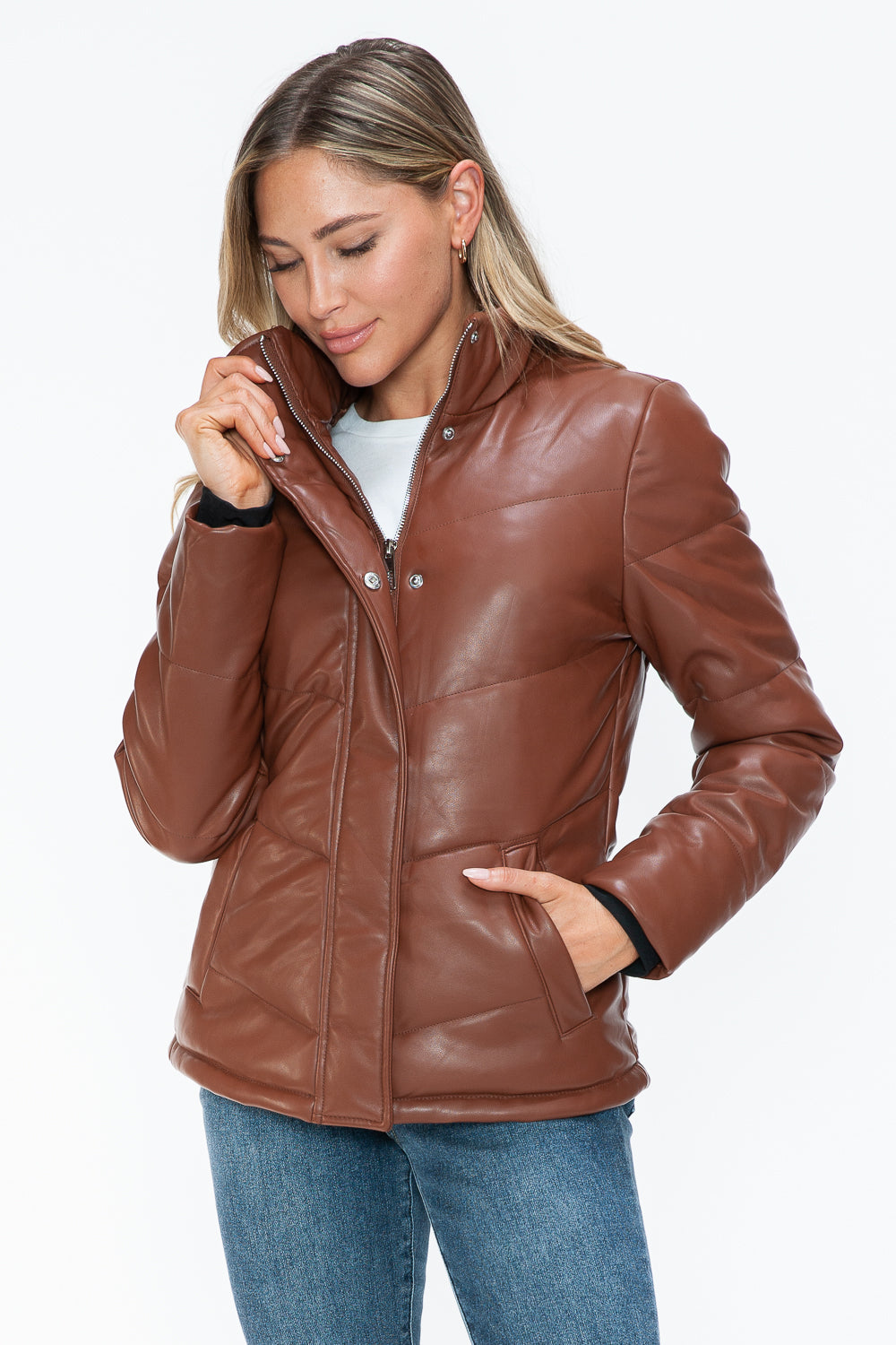 Snobbish Pocketed Zip Up Turtleneck Puffer Jacket 15124 | Gulf Resellers