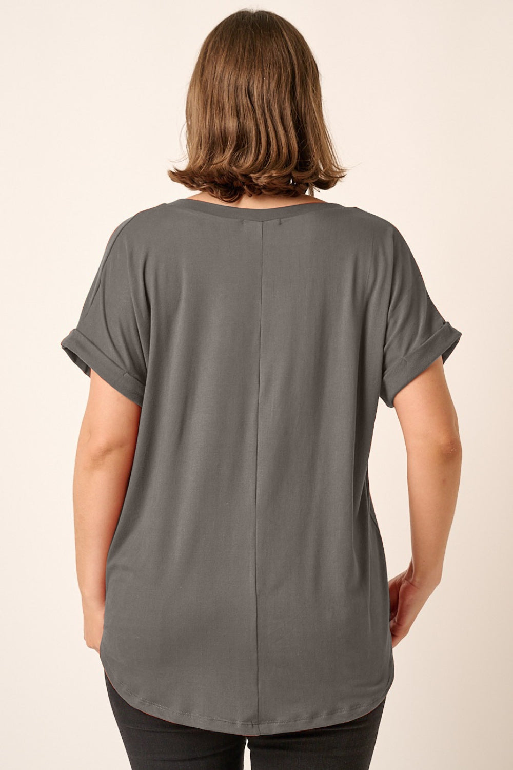 Mittoshop Full Size V-Neck Rolled Short Sleeve T-Shirt | Gulf Resellers