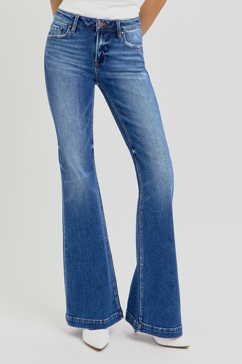RISEN Full Size Low Rise Flare Jeans with Pockets 14175 | Gulf Resellers