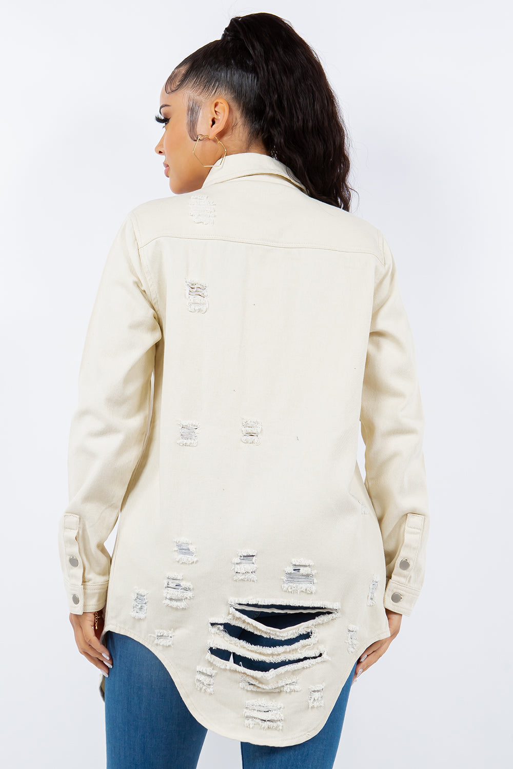 American Bazi Distressed Button Up Long Sleeve Denim Jacket 13397 | Gulf Resellers