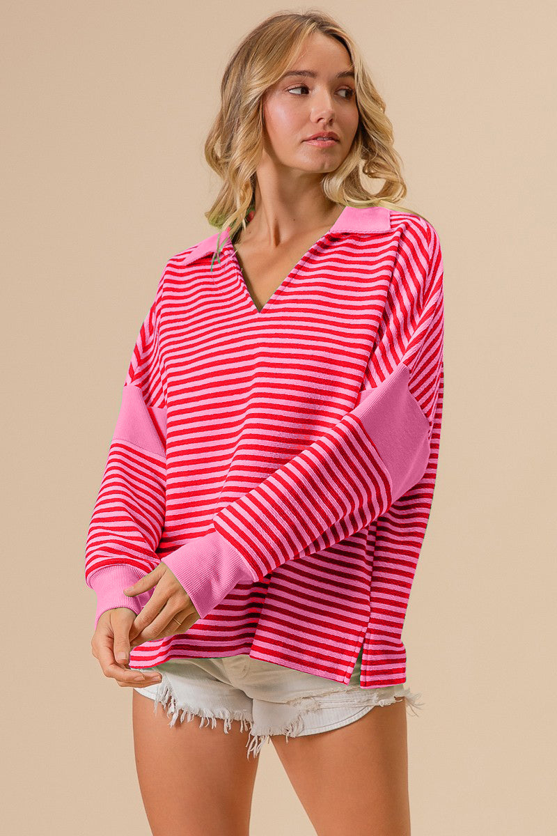 BiBi Striped Contrast Long Sleeve Knit Top 8269 | Gulf Resellers