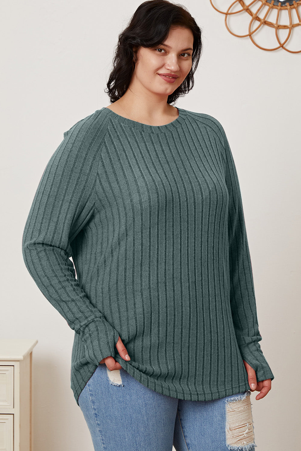Basic Bae Full Size Ribbed Thumbhole Sleeve T-Shirt | Gulf Resellers