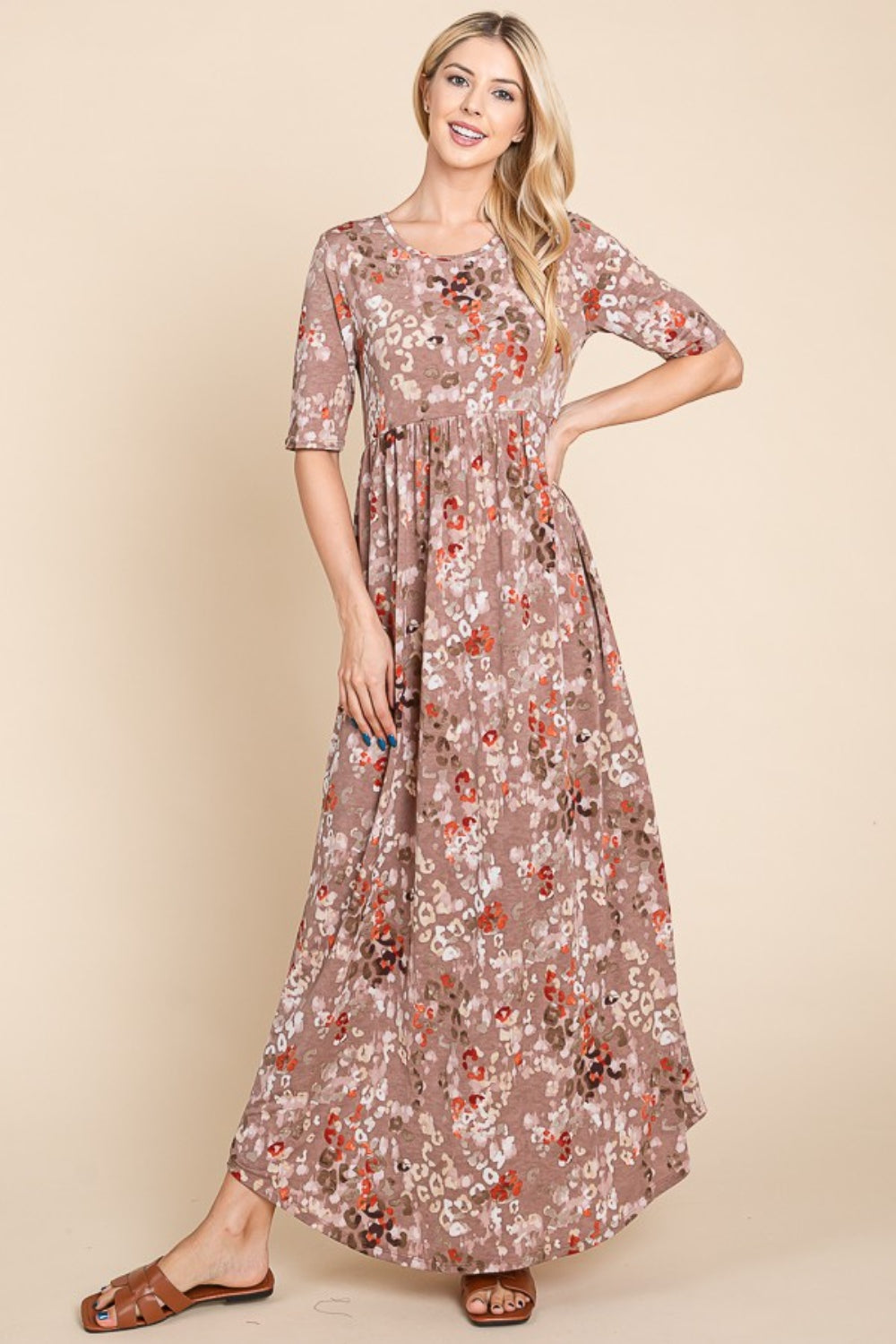 BOMBOM Printed Shirred Maxi Dress 5109 | Gulf Resellers